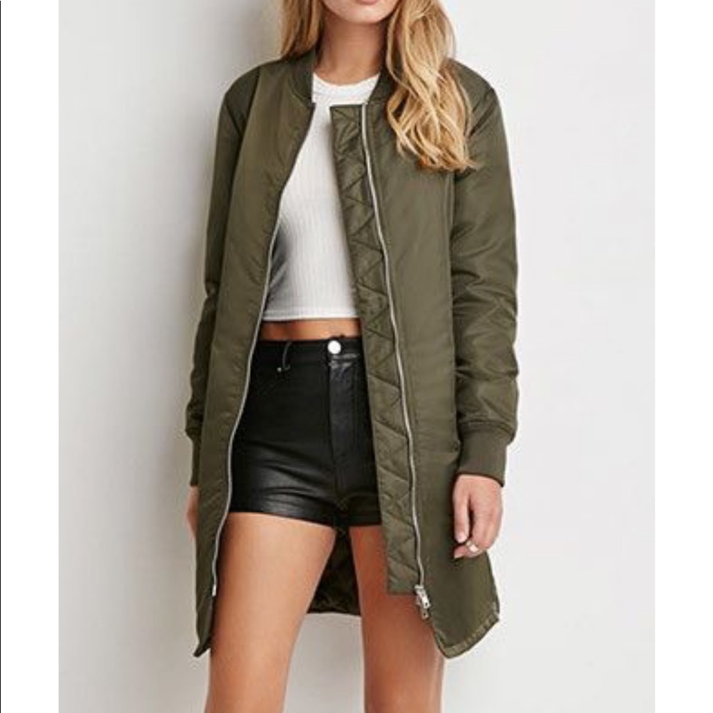 Forever 21 Long Quilted Bomber Jacket